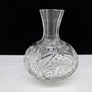 Vintage Signed Libbey Cut Crystal Decanter Intricate Geometric Starburst Pattern